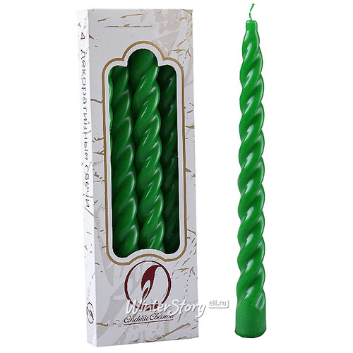 Витые свечи 24.5 см, 4 шт, темно-зеленые Омский Свечной