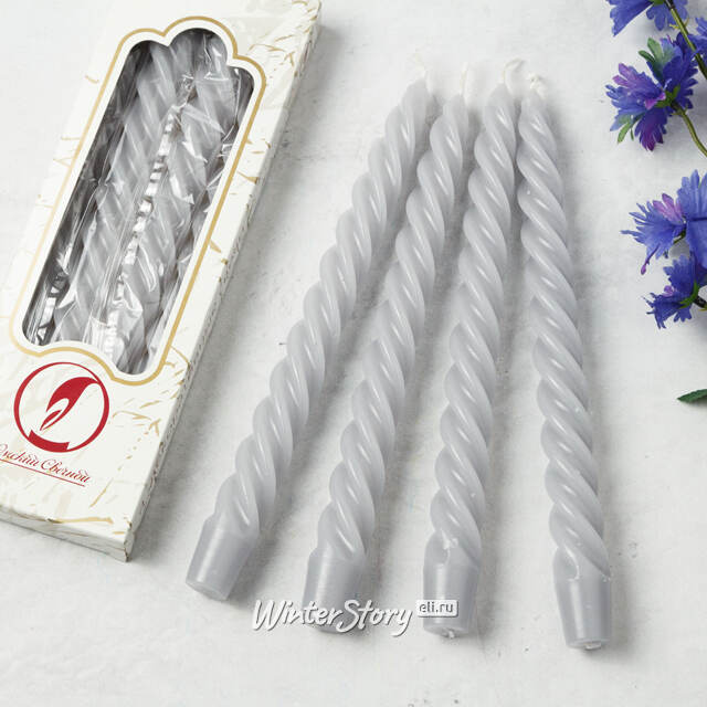 Свечи витые 24.5 см, 4 шт, серые Омский Свечной