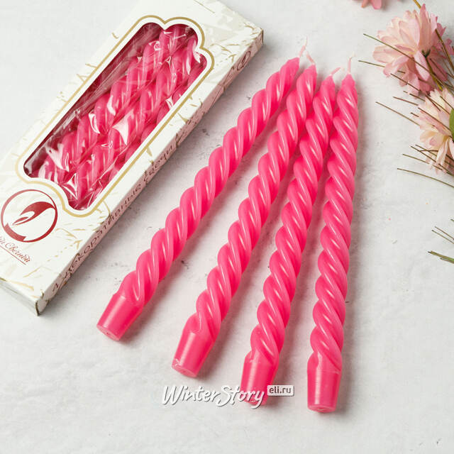 Свечи витые 24.5 см, 4 шт, темно-розовые Омский Свечной