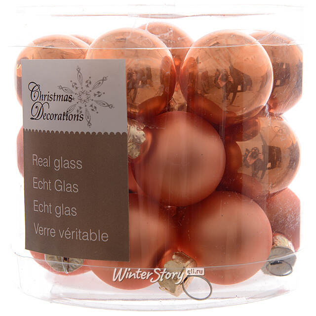 Набор стеклянных шаров 2.5 см оранжевый шелк mix, 24 шт Winter Deco
