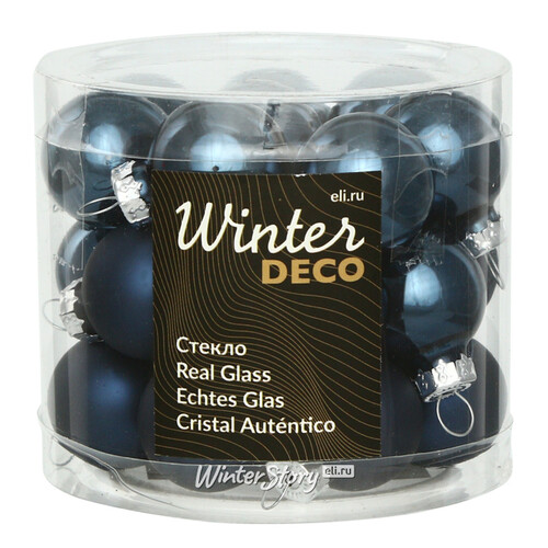 Набор стеклянных шаров 2.5 см синий бархат mix, 24 шт Winter Deco