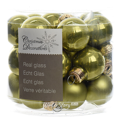 Набор стеклянных шаров 2.5 см оливковый mix, 24 шт Winter Deco