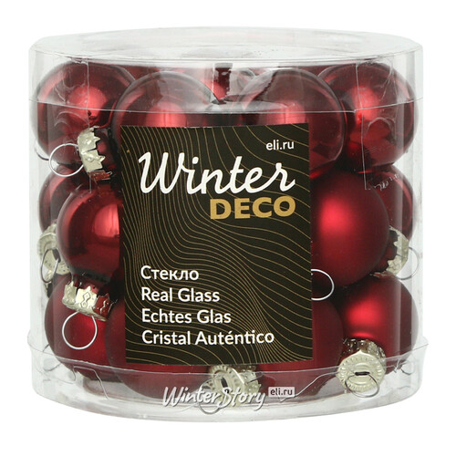 Набор стеклянных шаров 2.5 см бордовый mix, 24 шт Winter Deco
