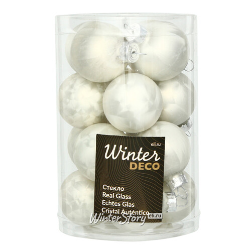 Набор стеклянных матовых шаров 3.5 см морозный белый, 16 шт Winter Deco