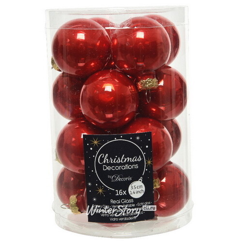 Набор стеклянных шаров 3.5 см рождественский красный глянцевый, 16 шт Winter Deco