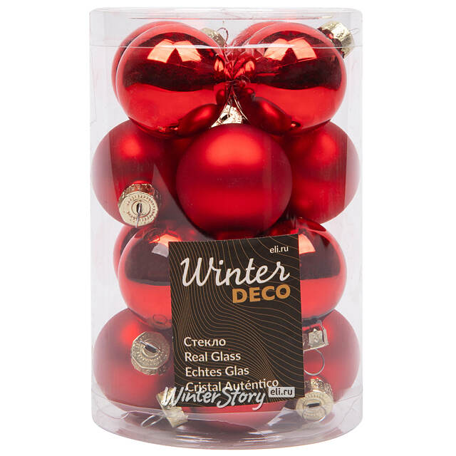 Набор стеклянных шаров 3.5 см красный mix, 16 шт Winter Deco