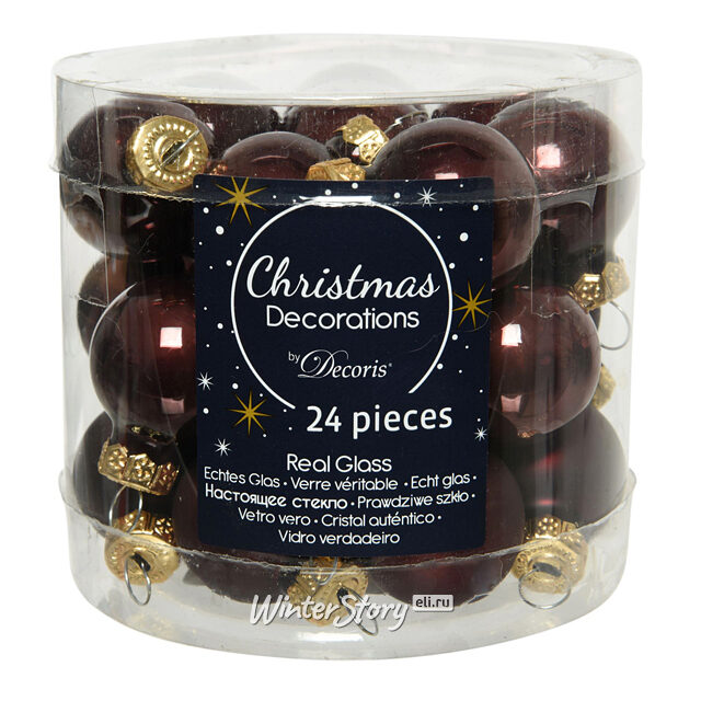Набор стеклянных шаров 2.5 см каштановый mix, 24 шт Kaemingk