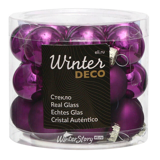 Набор стеклянных шаров 2.5 см пурпурно-фиолетовый микс, 24 шт Winter Deco