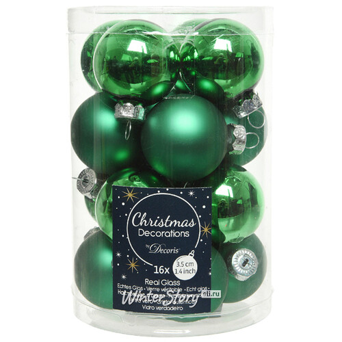 Набор стеклянных шаров 3.5 см рождественский зеленый mix, 16 шт Kaemingk