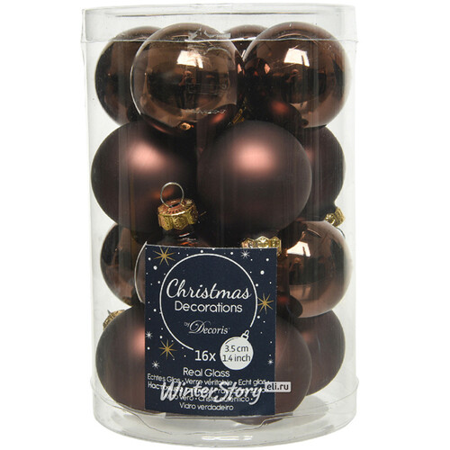 Набор стеклянных шаров 3.5 см темный шоколад mix, 16 шт Kaemingk