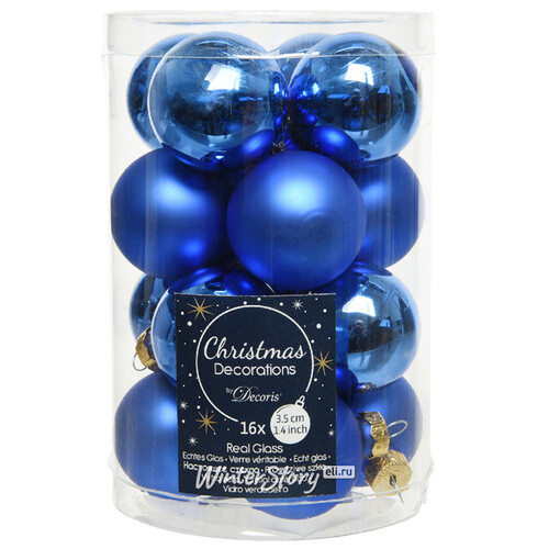 Набор стеклянных шаров 3.5 см синий королевский mix, 16 шт Kaemingk
