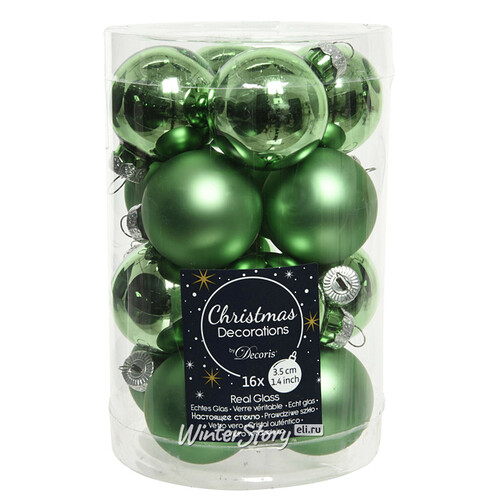 Набор стеклянных шаров 3.5 см луговой зеленый mix, 16 шт Kaemingk
