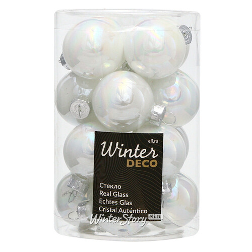 Набор стеклянных шаров 3.5 см белый перламутр, 16 шт Winter Deco