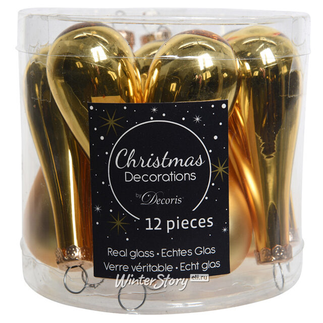 Набор елочных игрушек Капля 7.5 см золотой mix, 12 шт, стекло Kaemingk/Winter Deco