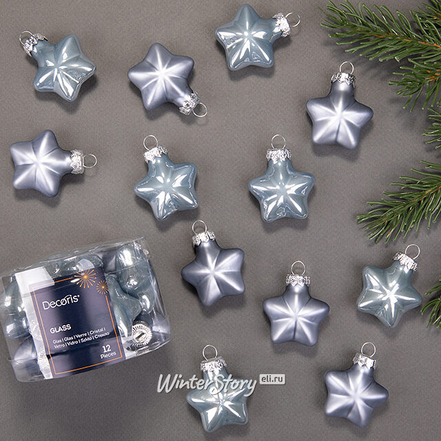 Набор стеклянных елочных игрушек Звезды 4.5 см smoke blue mix, 12 шт Kaemingk