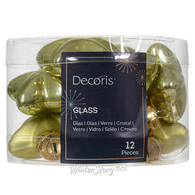 Набор стеклянных елочных игрушек Звезды 4.5 см нежно-оливковый mix, 12 шт Kaemingk
