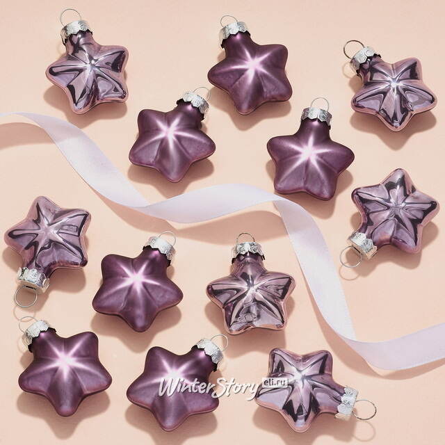 Набор стеклянных елочных игрушек Звезды 4.5 см аметистовый mix, 12 шт Kaemingk