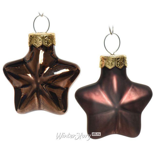 Набор стеклянных елочных игрушек Звезды 4.5 см темный шоколад mix, 12 шт Kaemingk