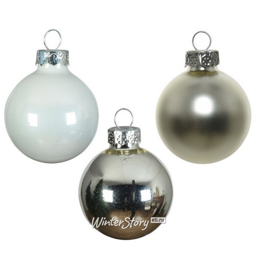 Коллекция стеклянных елочных шаров Серебряное Танго 3.5 см, 16 шт Winter Deco