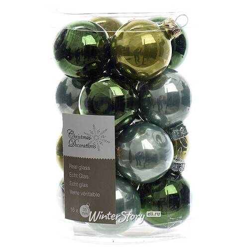 Коллекция стеклянных елочных шаров Оливковая Ветвь 3.5 см, 16 шт Kaemingk