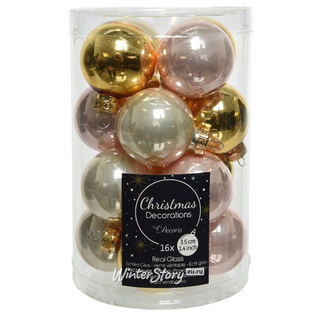 Коллекция стеклянных шаров Жемчужный Вальс 3.5 см, 16 шт Kaemingk/Winter Deco