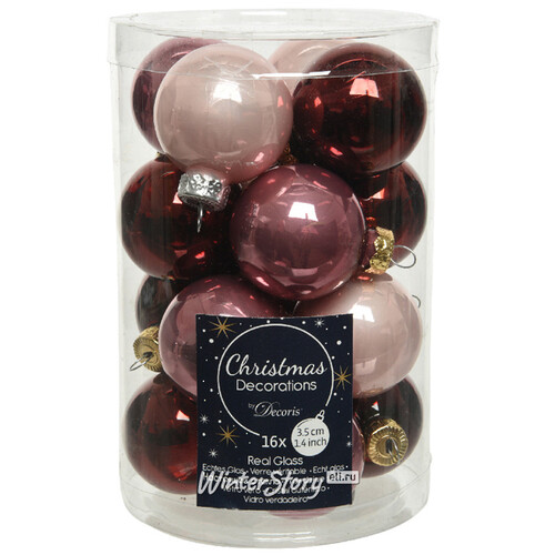 Коллекция стеклянных елочных шаров Cherry Pink 3.5 см, 16 шт Kaemingk