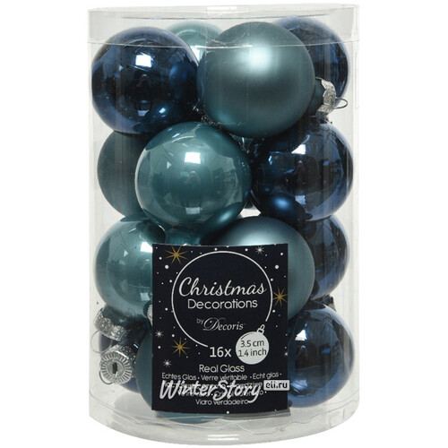 Коллекция стеклянных шаров Blue Lagoon 3.5 см, 16 шт Kaemingk
