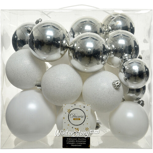 Набор пластиковых шаров Cosmo Серебряное Танго, 6-10 см, 26 шт Winter Deco