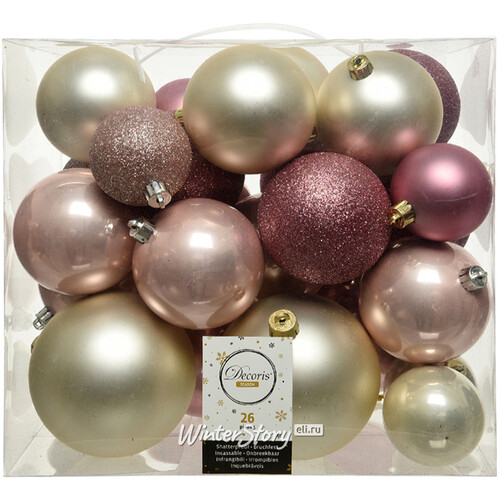 Набор пластиковых шаров Cosmo Розовые Облака, 6-10 см, 26 шт Kaemingk/Winter Deco