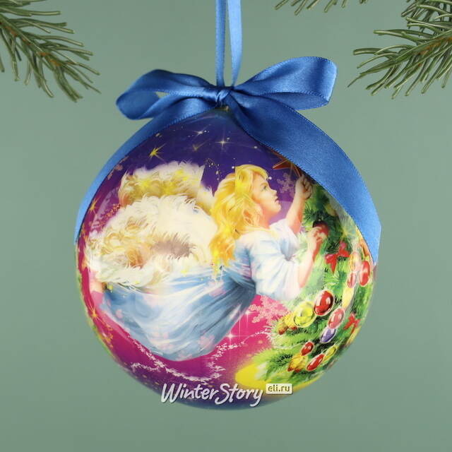 Пластиковый елочный шар Рождественские Ангелочки 12 см Незабудка