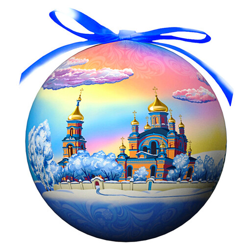 Пластиковый елочный шар Русская Церковь 10 см Незабудка