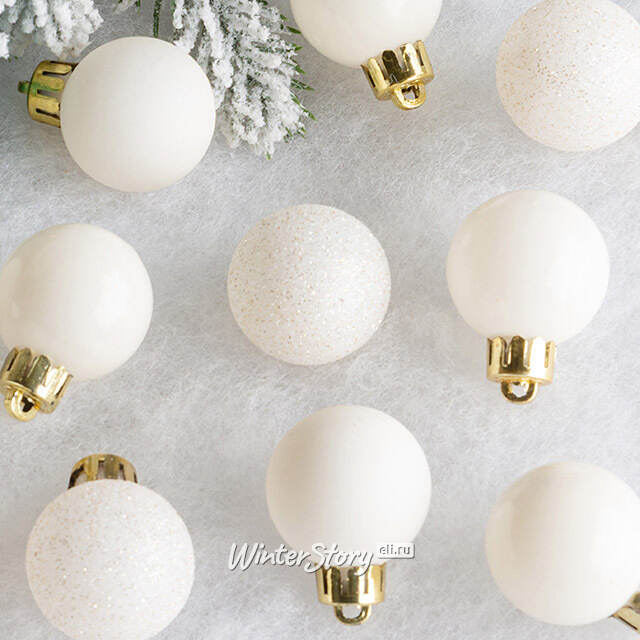 Набор пластиковых шаров Блеск 3 см молочный, 14 шт Winter Deco