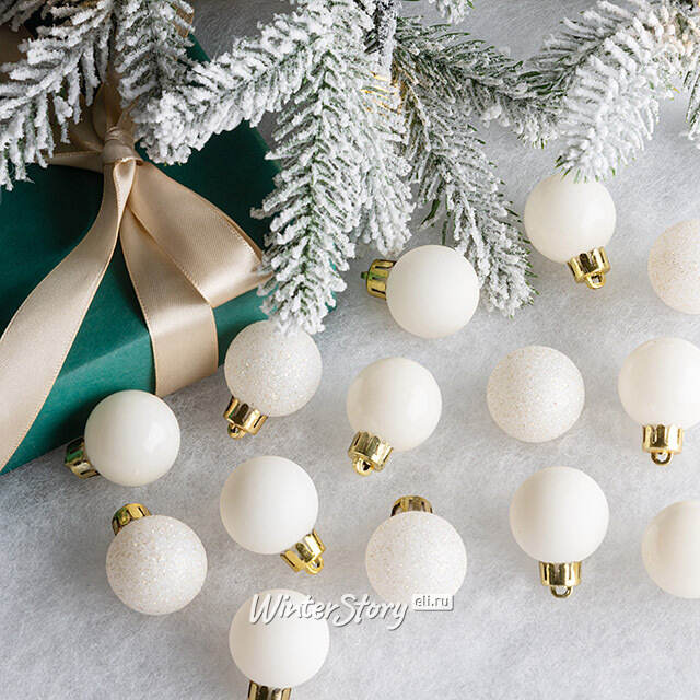 Набор пластиковых шаров Блеск 3 см молочный, 14 шт Winter Deco