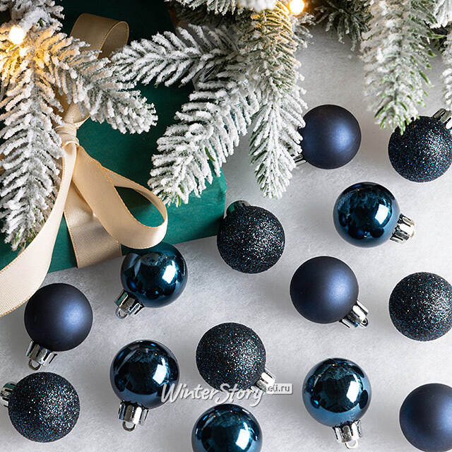 Набор пластиковых шаров Блеск 3 см синий бархат, 14 шт Winter Deco