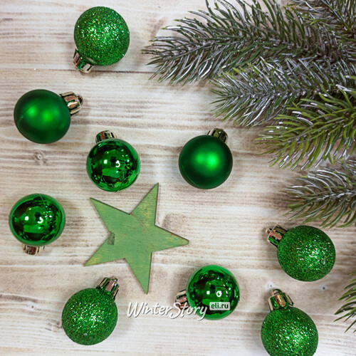Набор пластиковых шаров Блеск 3 см рождественский зеленый, 14 шт Kaemingk/Winter Deco