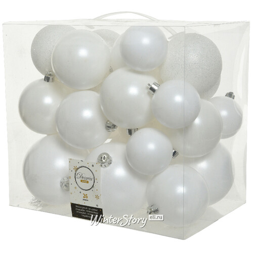 Набор пластиковых шаров Cosmo Белый, 6-10 см, 26 шт Winter Deco