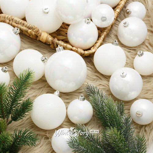 Набор пластиковых шаров Cosmo Белый Перламутр, 6-10 см, 26 шт Winter Deco