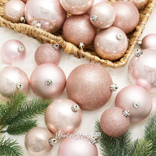 Набор пластиковых шаров Cosmo Розовый Бутон, 6-10 см, 26 шт Winter Deco