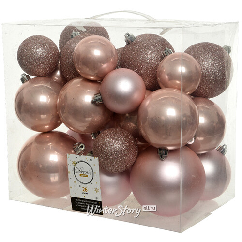 Набор пластиковых шаров Cosmo Розовый Бутон, 6-10 см, 26 шт Winter Deco
