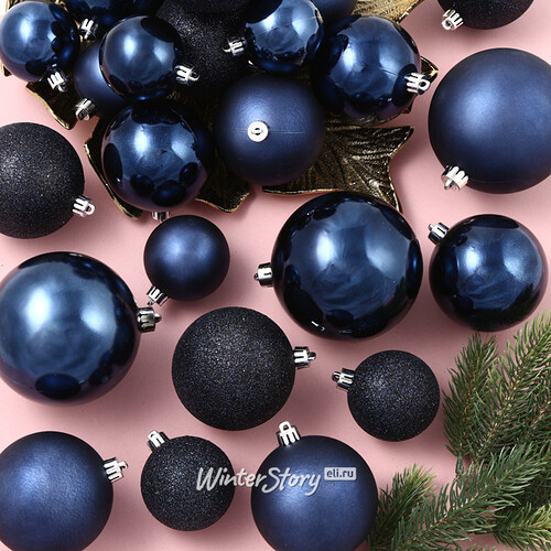 Набор пластиковых шаров Cosmo Синий Бархат, 6-10 см, 26 шт Winter Deco