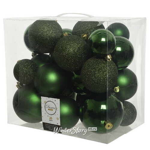 Набор пластиковых шаров Cosmo Зеленый Бархат, 6-10 см, 26 шт Kaemingk/Winter Deco