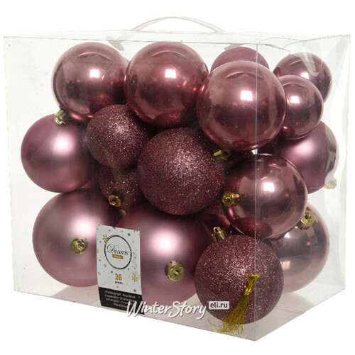 Набор пластиковых шаров Cosmo Розовый Бархат, 6-10 см, 26 шт Kaemingk/Winter Deco