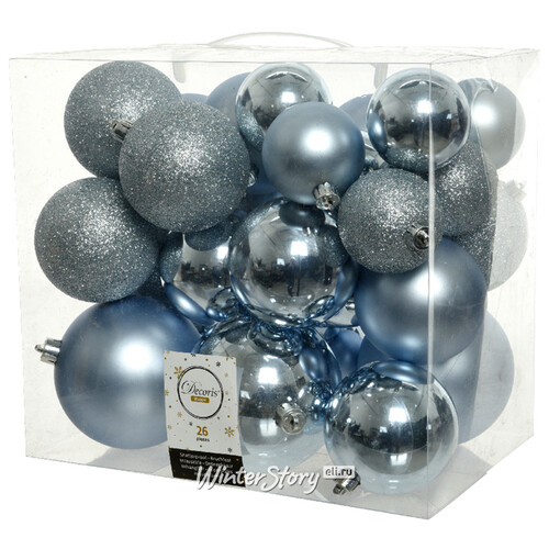 Набор пластиковых шаров Cosmo Нежно-Голубой, 6-10 см, 26 шт Kaemingk/Winter Deco