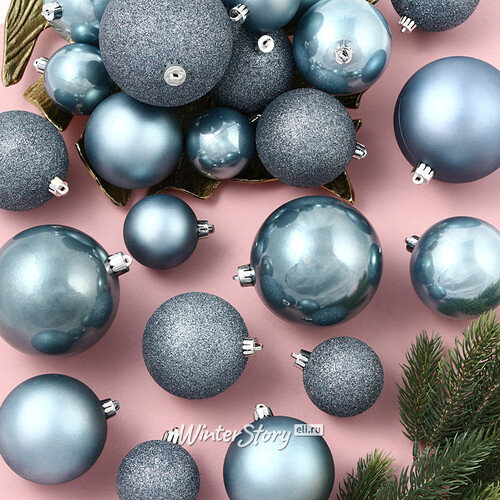 Набор пластиковых шаров Cosmo Голубой Туман, 6-10 см, 26 шт Kaemingk/Winter Deco