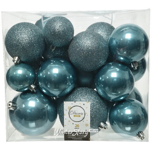 Набор пластиковых шаров Cosmo Голубой Туман, 6-10 см, 26 шт Kaemingk/Winter Deco