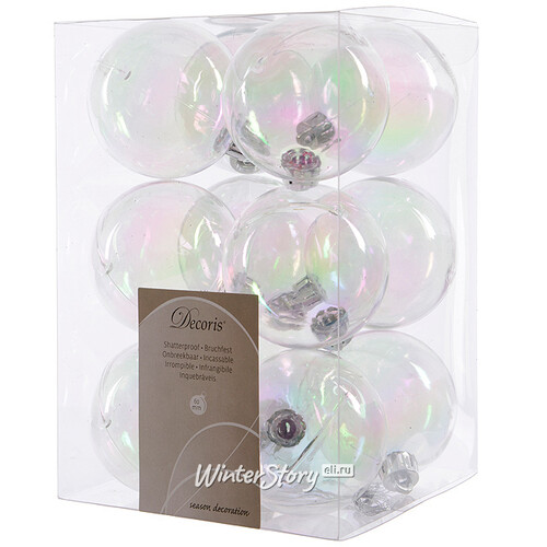 Набор пластиковых шаров Прозрачный Перламутр 6 см, 12 шт, 2 сорт Kaemingk