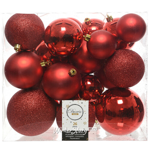 Набор пластиковых шаров Cosmo Красный, 6-10 см, 26 шт Winter Deco