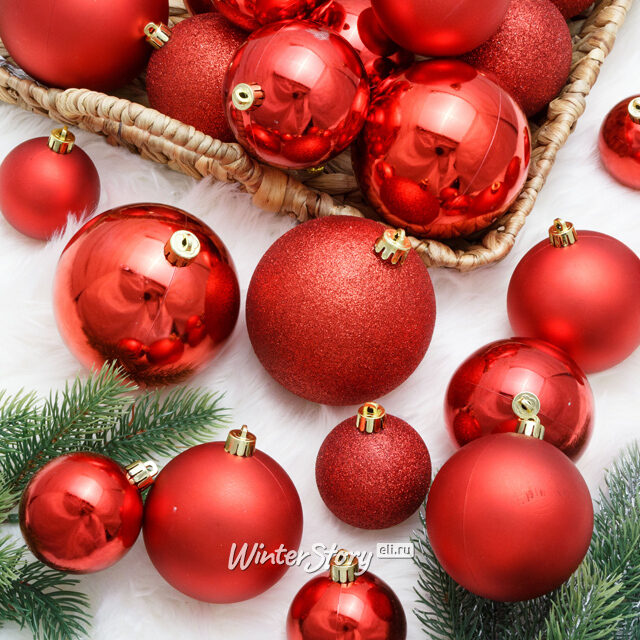 Набор пластиковых шаров Cosmo Красный, 6-10 см, 26 шт Winter Deco