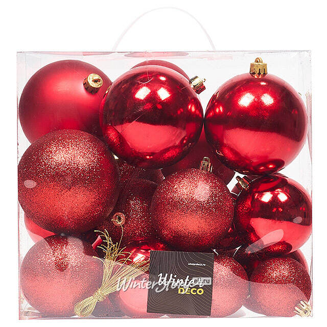 Набор пластиковых шаров Cosmo Красный, 6-10 см, 26 шт Winter Deco