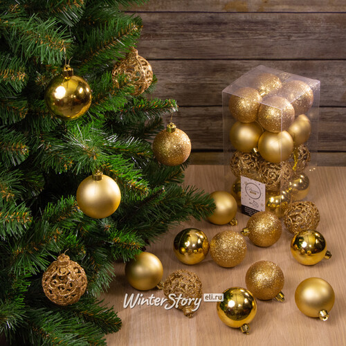 Набор пластиковых шаров Анданте 6 см золотой, 16 шт Kaemingk